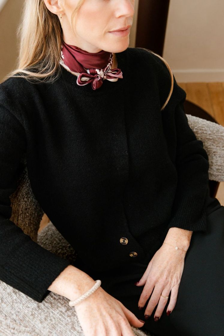 OPEN CARDIGAN BUTTONED AT RIB  Black