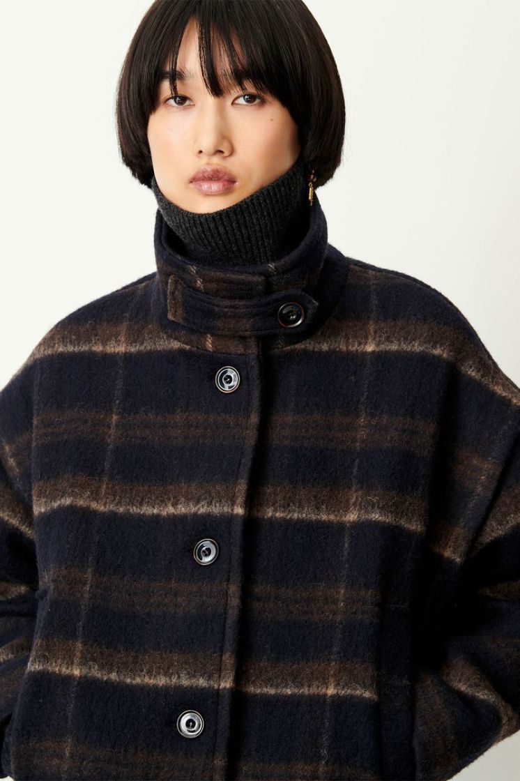 PAOLINO COAT SHOULDER PLEATS Navypatch