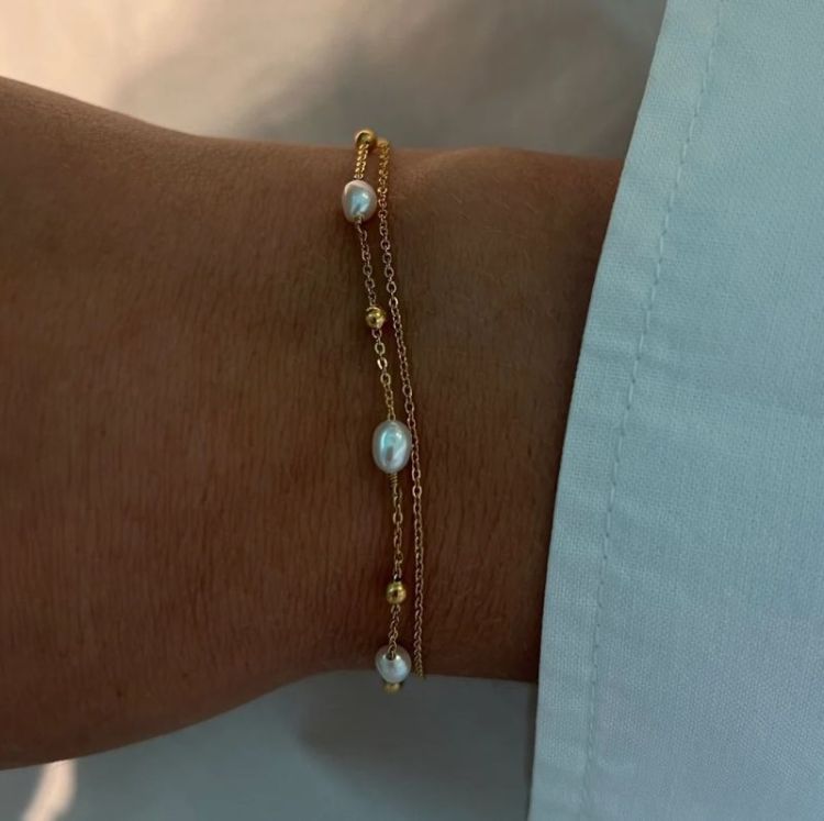 DOUBLE CHAIN TRIPLE PEARL BRAC White