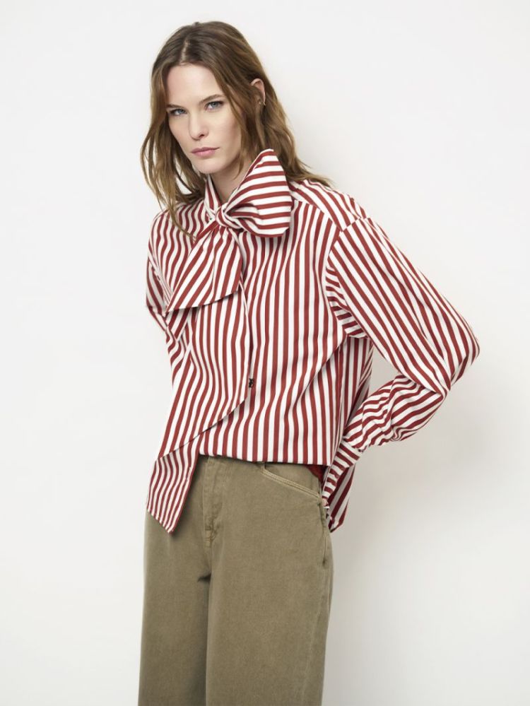 IVEZ BOW STRIPE BLOUSE  pumpkin